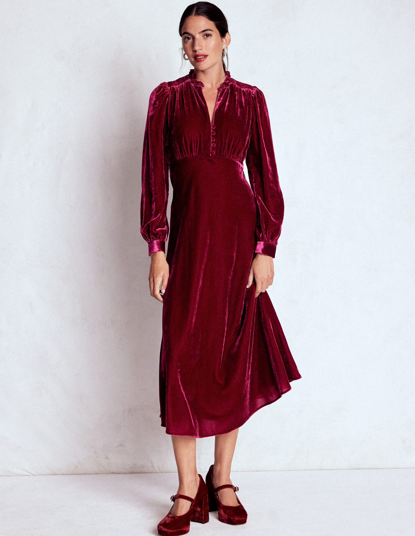 Cassie Velvet Tea Dress-Ruby Red