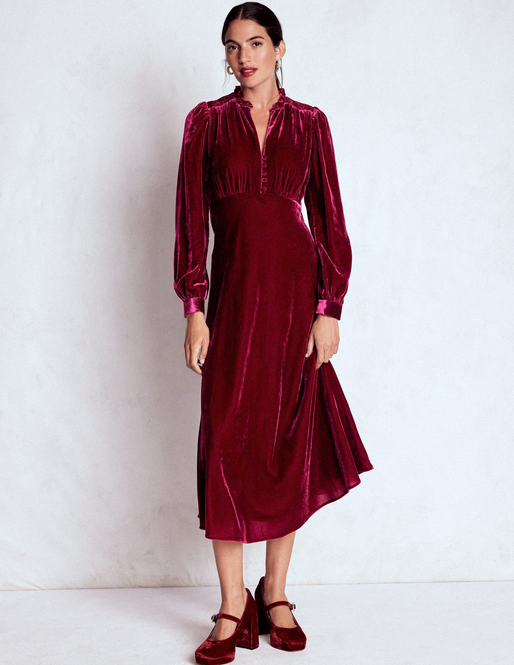 Cassie Velvet Tea Dress-Ruby Red-4