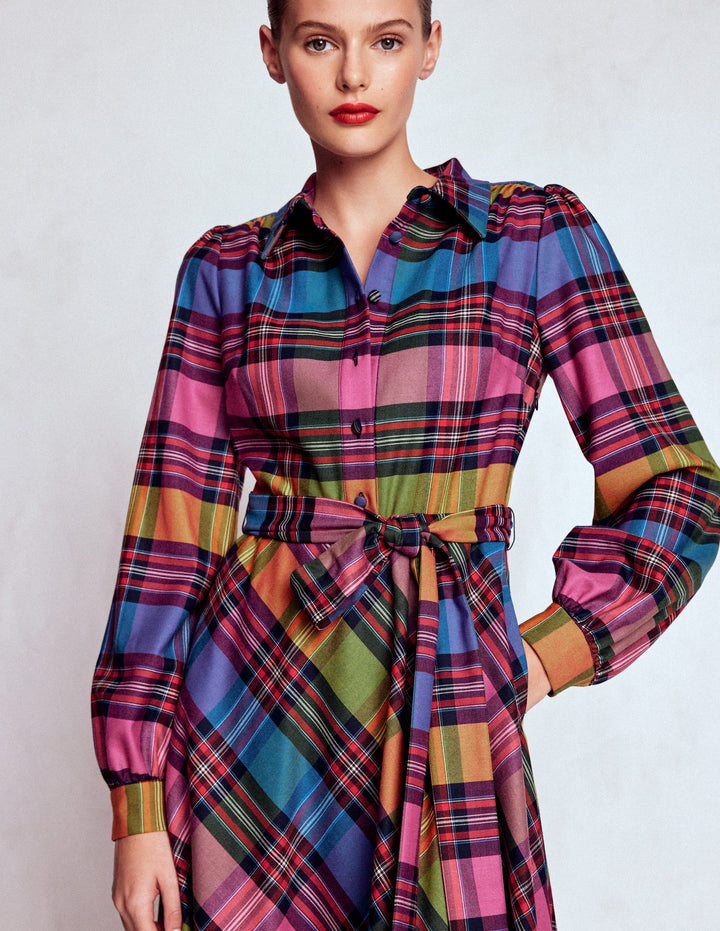 Vivienne Check Midi Dress-Multi, Blanket Check