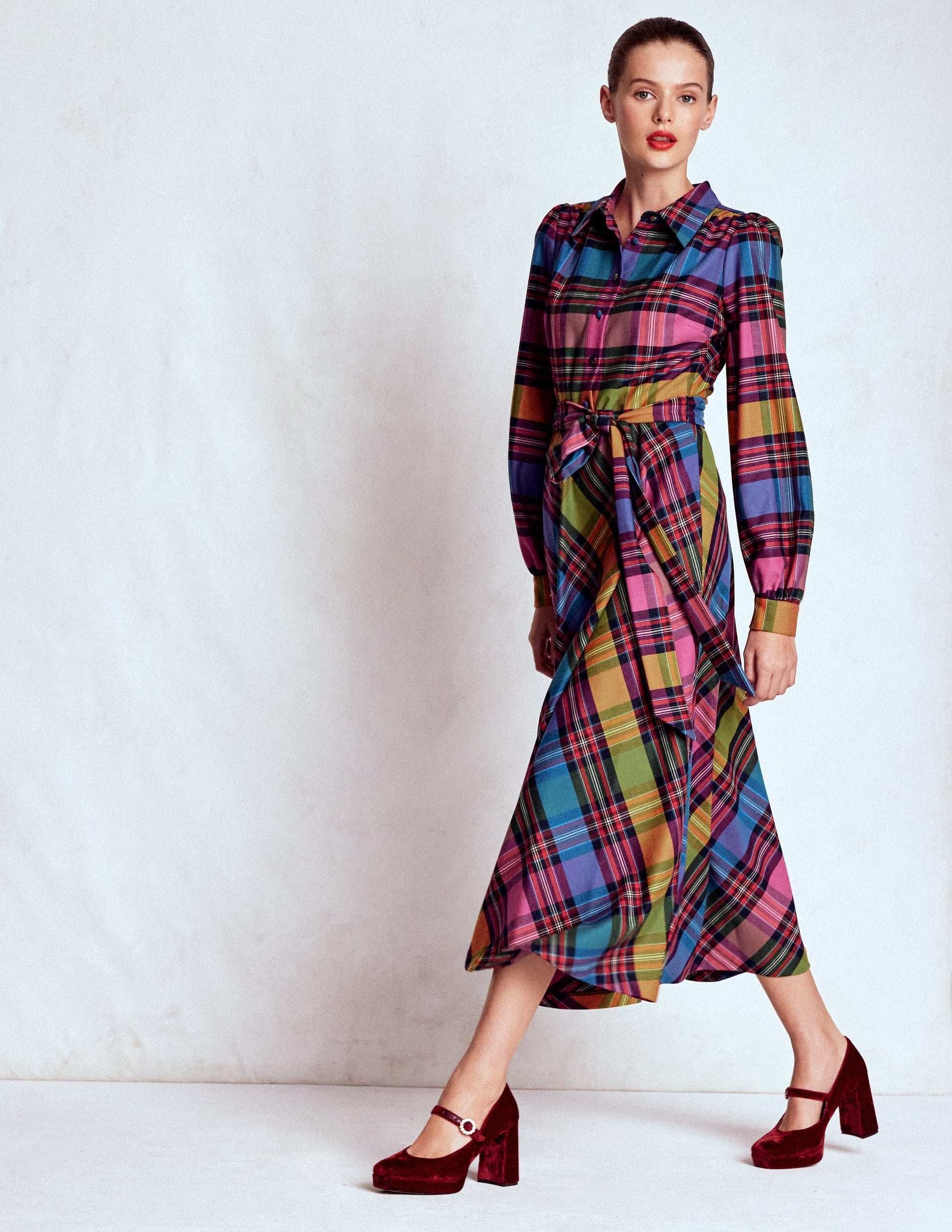 Vivienne Check Midi Dress-Multi, Blanket Check-5