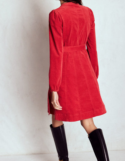 Ros Panelled Cord Short Dress-Crimson Red-3