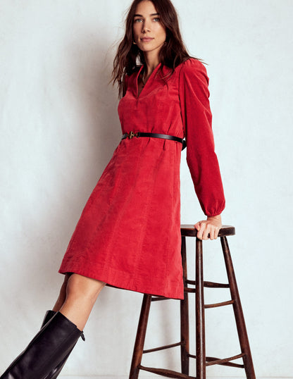 Ros Panelled Cord Short Dress-Crimson Red-4