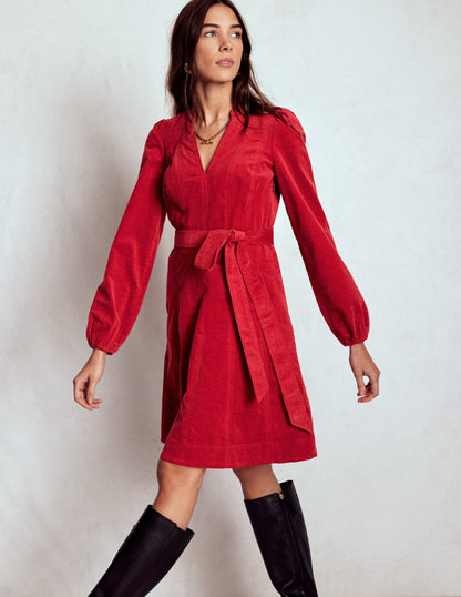 Ros Panelled Cord Short Dress-Crimson Red-5