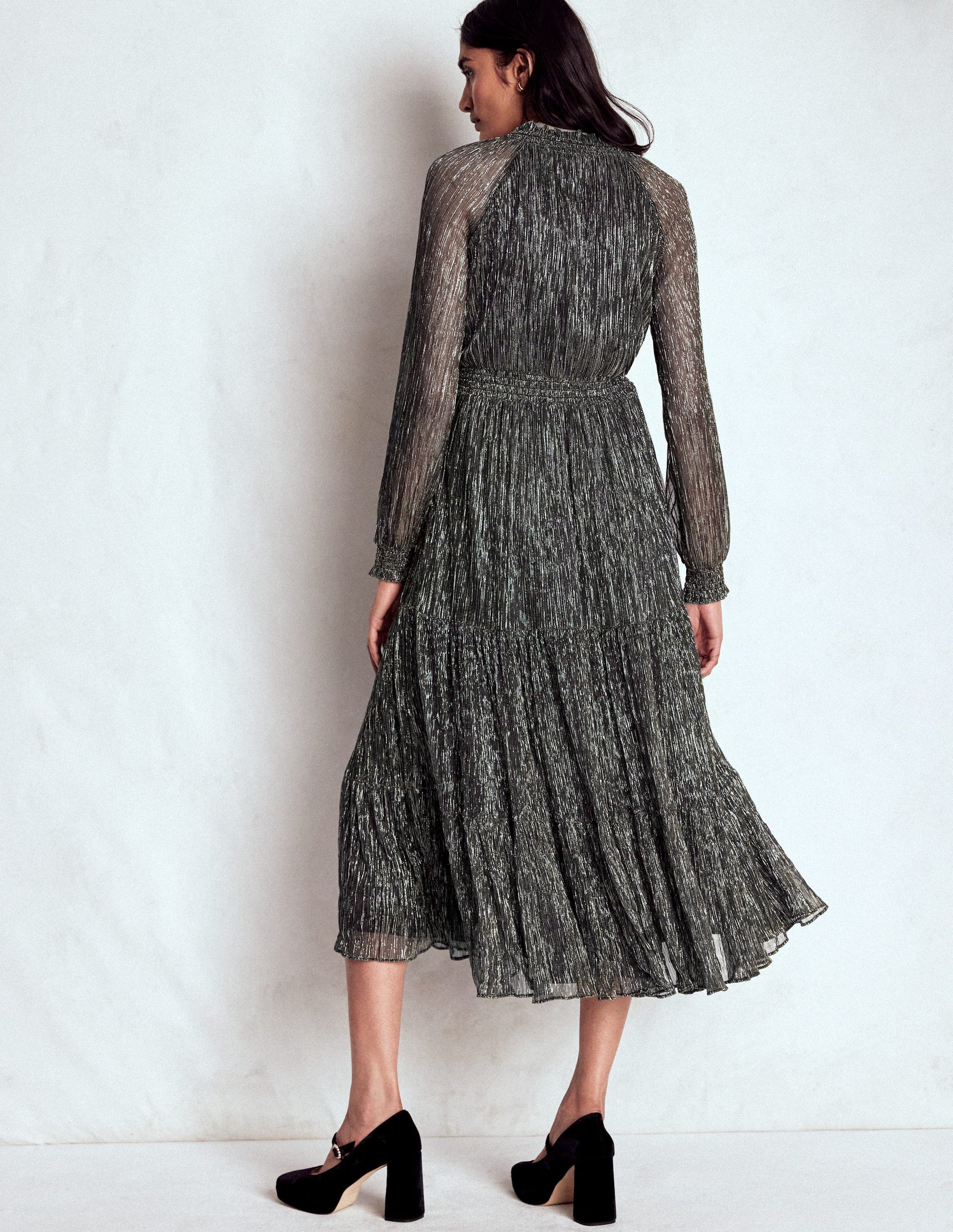 Lucille Smocked Sparkle Dress-Black and Gold-3