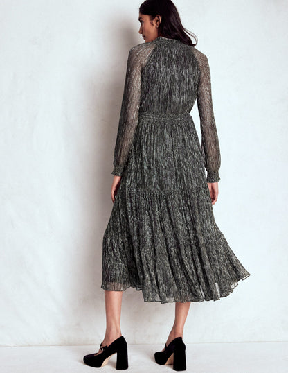 Lucille Smocked Sparkle Dress-Black and Gold-3