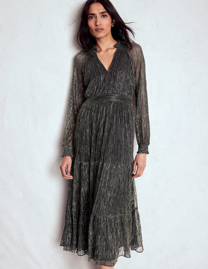 Lucille Smocked Sparkle Dress-Black and Gold-4