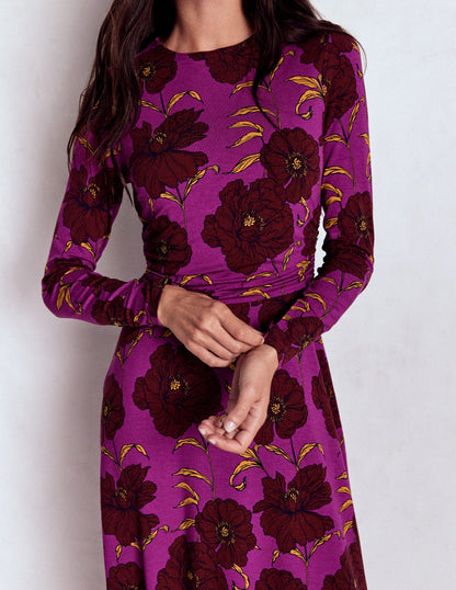Ruched Jersey Midi Dress-Regal Purple, Peony Bloom-2