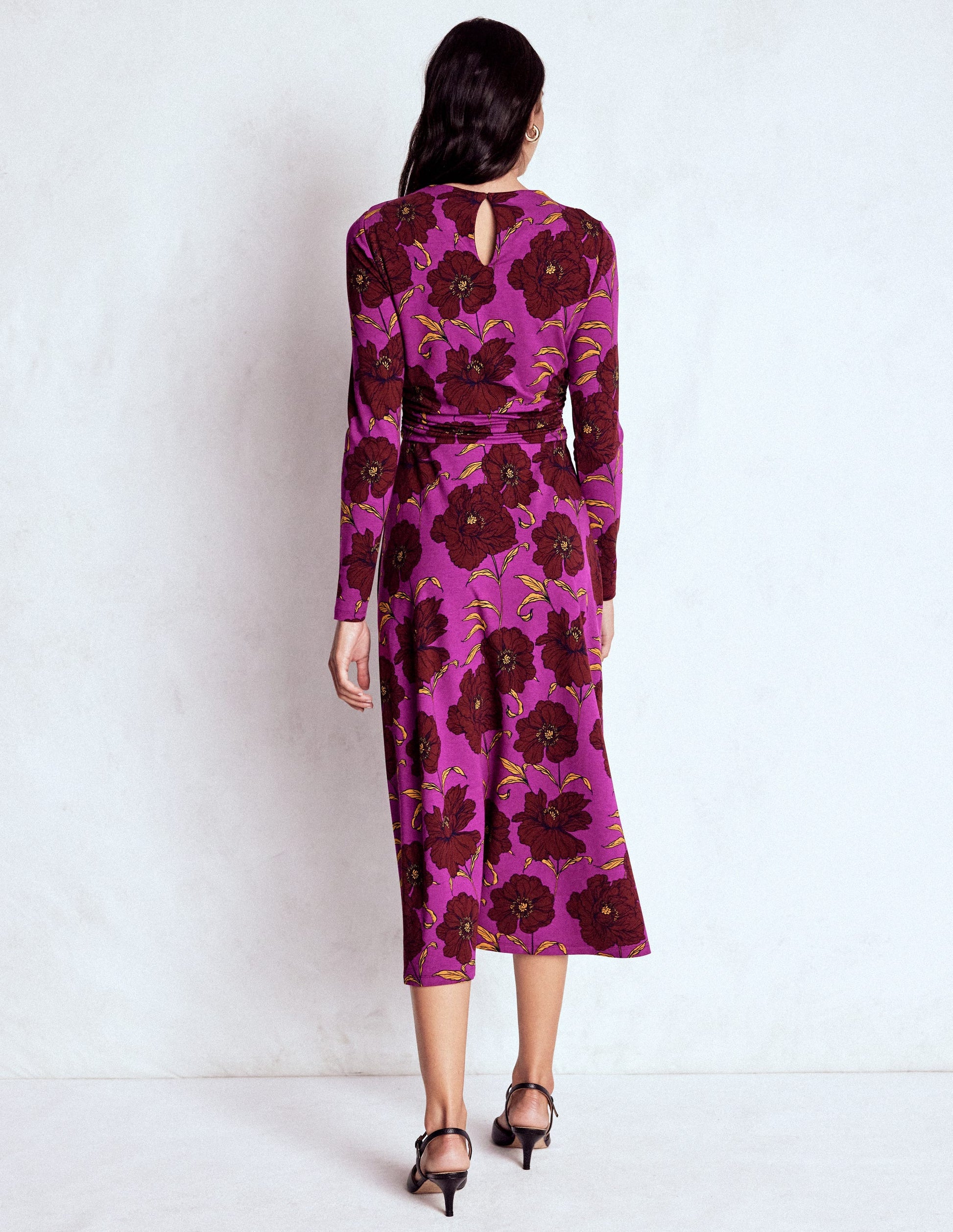 Ruched Jersey Midi Dress-Regal Purple, Peony Bloom-3