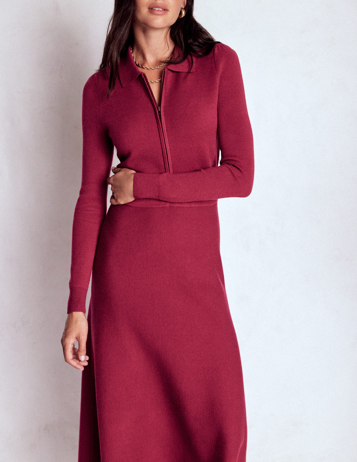 Fiona Zip Front Knitted Dress-Ruby Red - Image 3