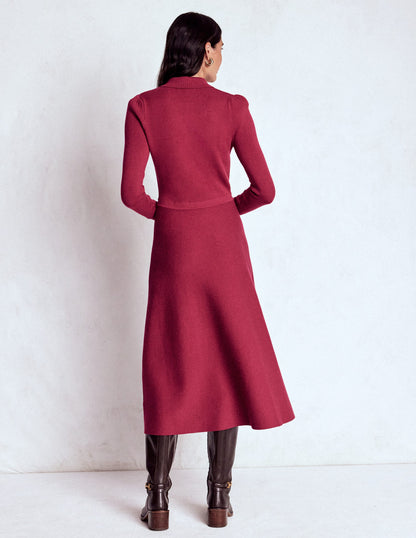 Fiona Zip Front Knitted Dress-Ruby Red-3