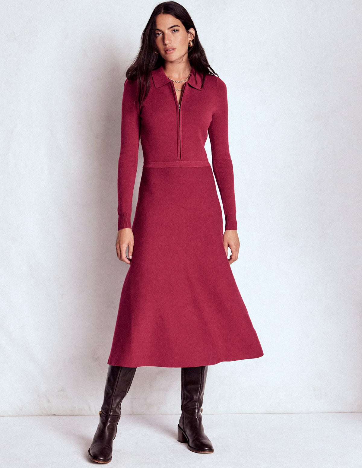 Fiona Zip Front Knitted Dress-Ruby Red - Image 5