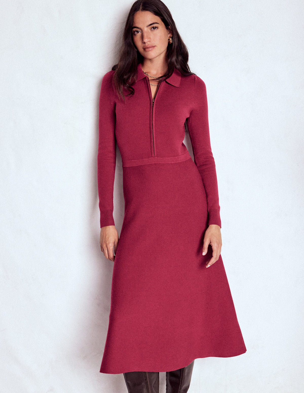 Fiona Zip Front Knitted Dress-Ruby Red - Image 6