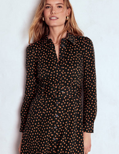 Anita Long Sleeve Shirt Dress-Black, Painted Dot-1