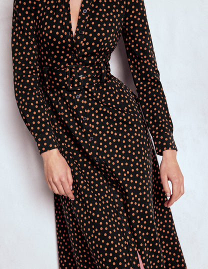 Anita Long Sleeve Shirt Dress-Black, Painted Dot-2