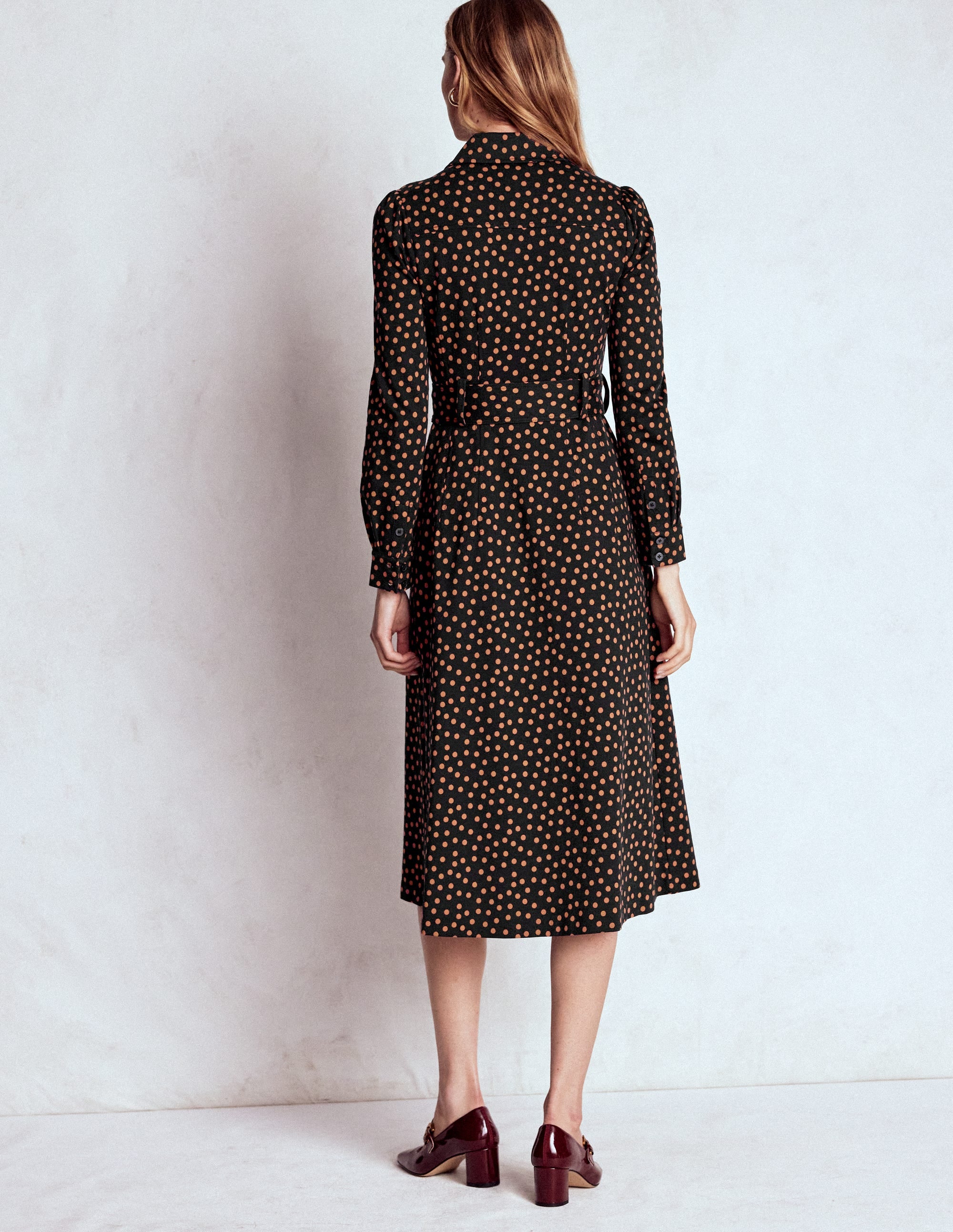 Anita Long Sleeve Shirt Dress-Black, Painted Dot - Image 3