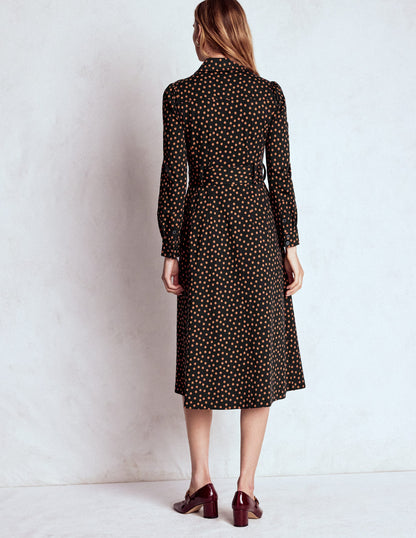Anita Long Sleeve Shirt Dress-Black, Painted Dot-3