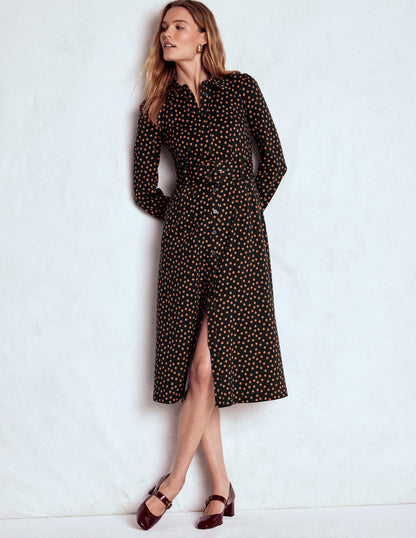 Anita Long Sleeve Shirt Dress-Black, Painted Dot-4