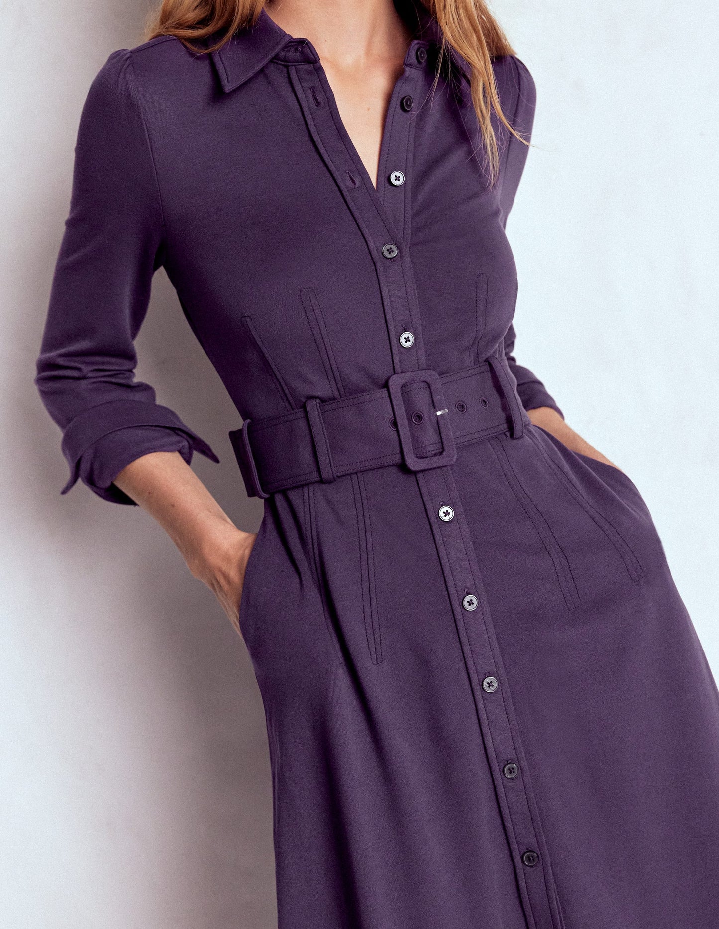 Anita Long Sleeve Shirt Dress-Blackberry