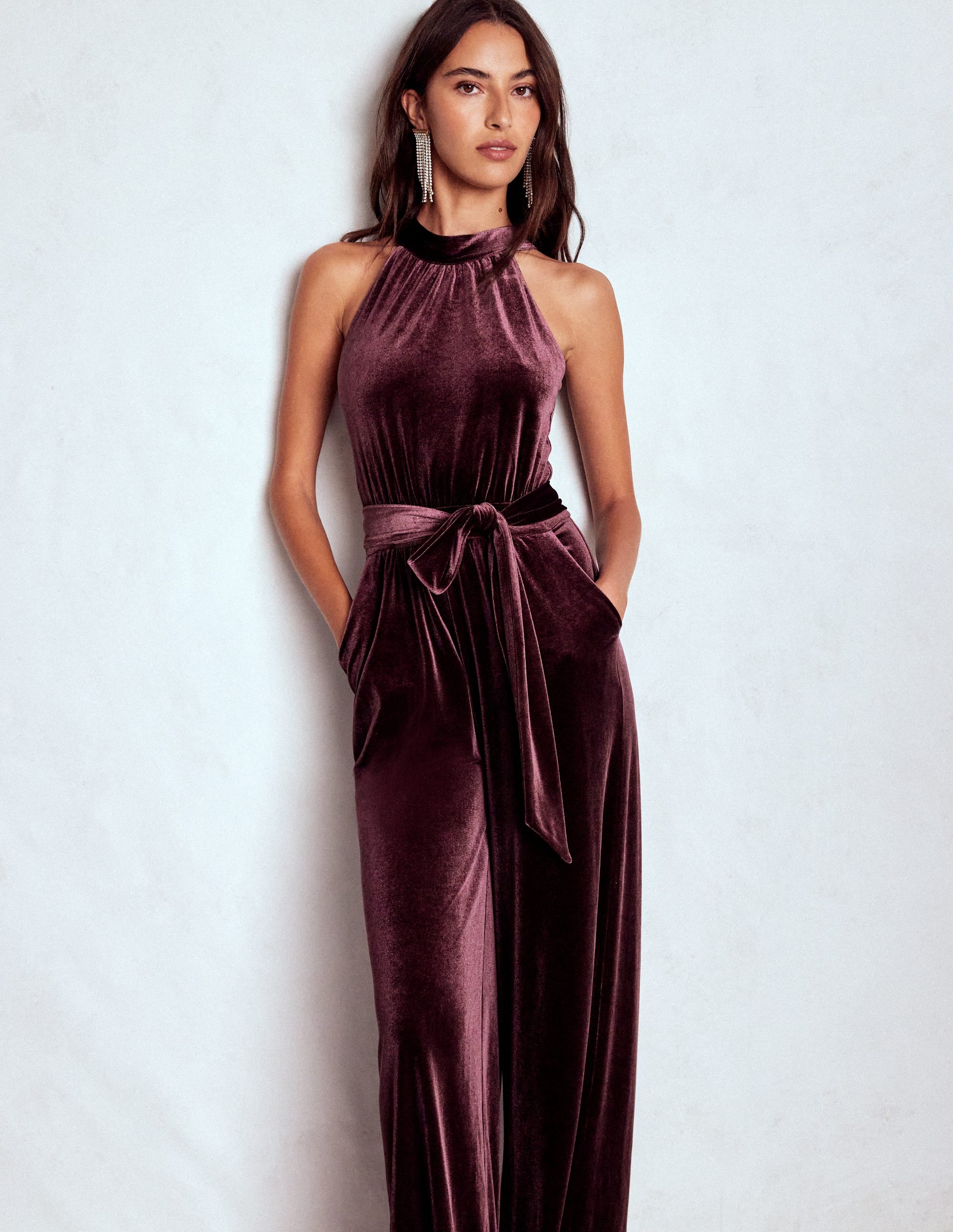 Jersey Halter Jumpsuit-Dark Cherry | Boden UK