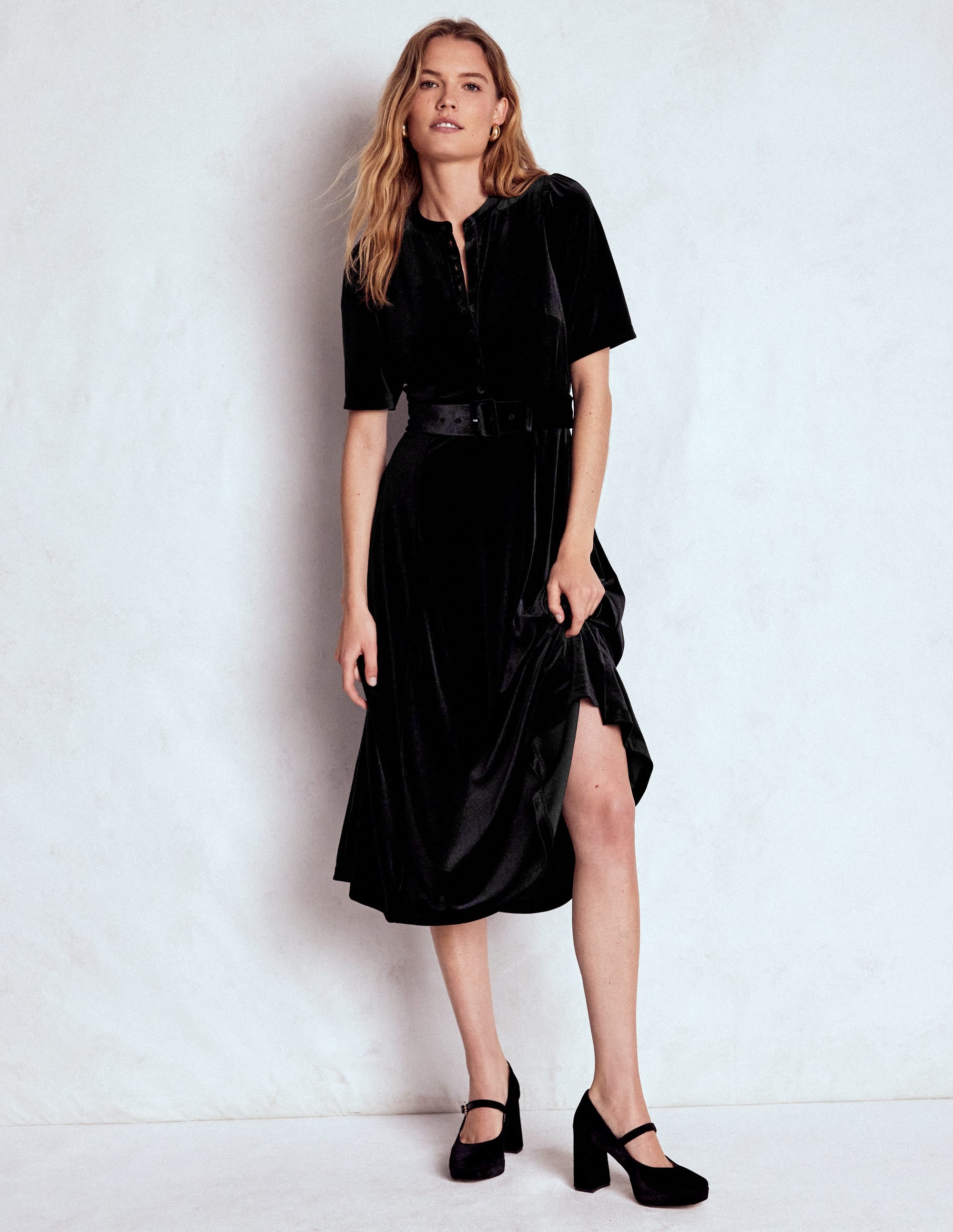 Kate Velvet Shirt Dress-Black | Boden UK