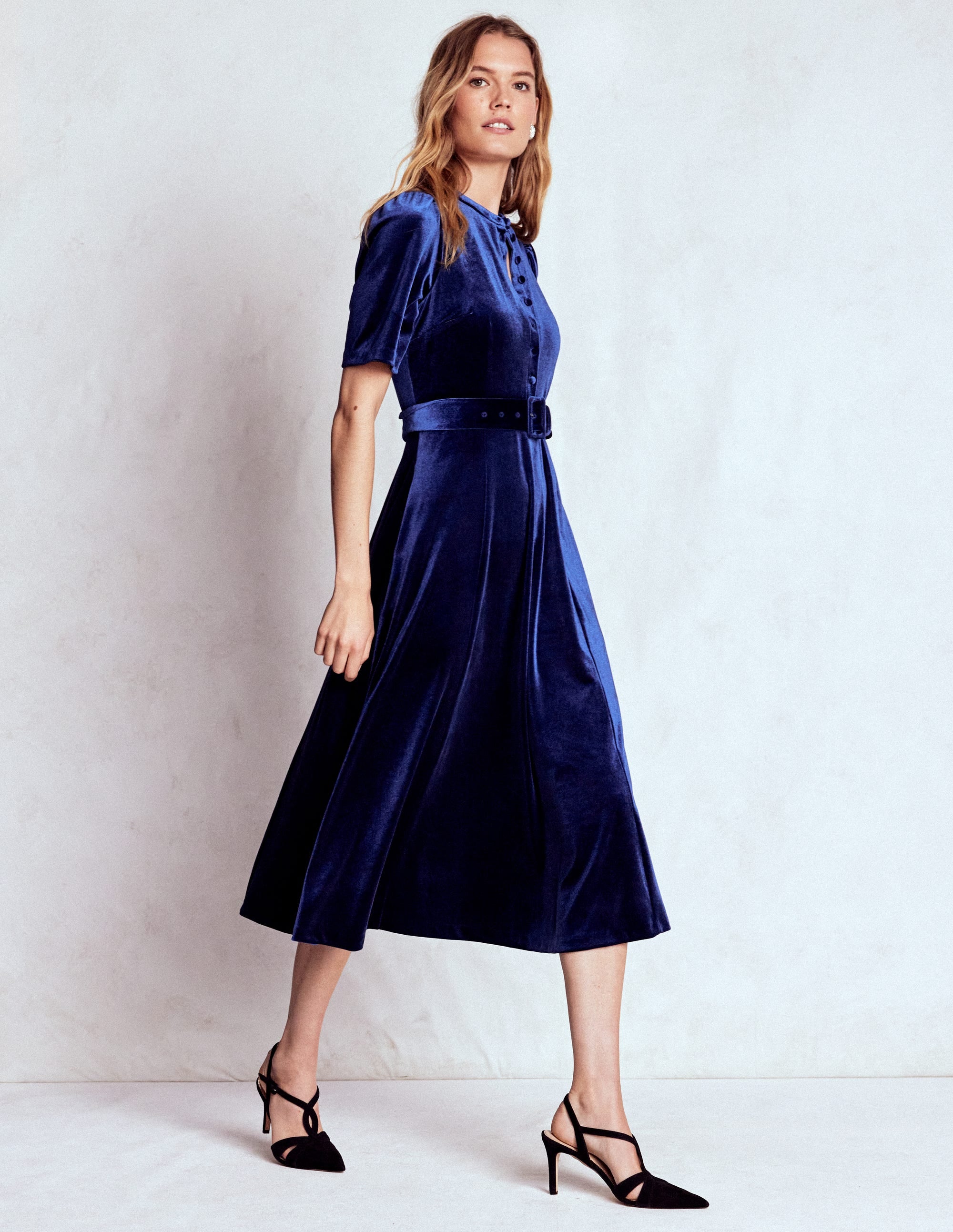 Kate Velvet Shirt Dress-Sapphire Blue - Image 5
