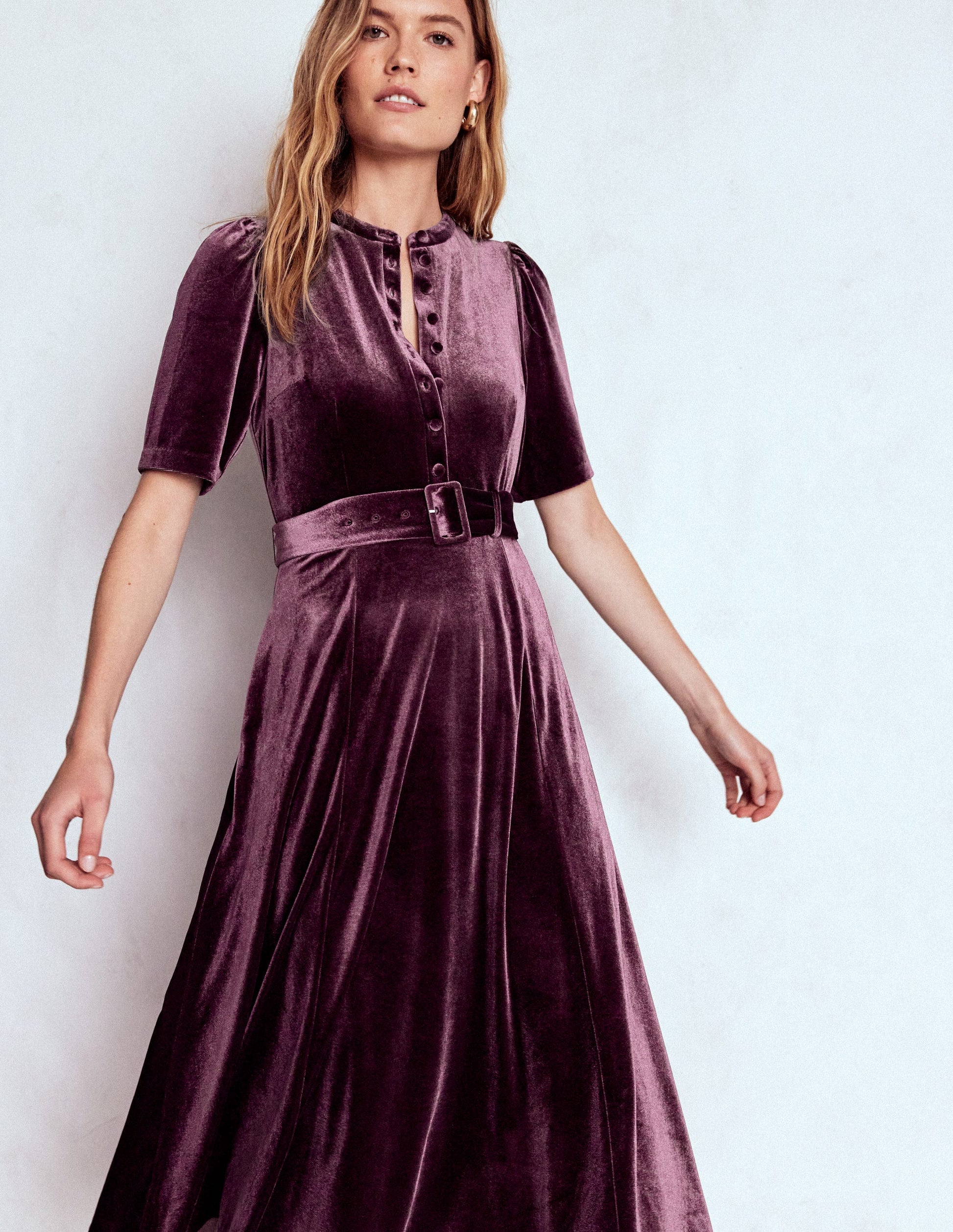 Kate Velvet Shirt Dress-Dark Cherry-4