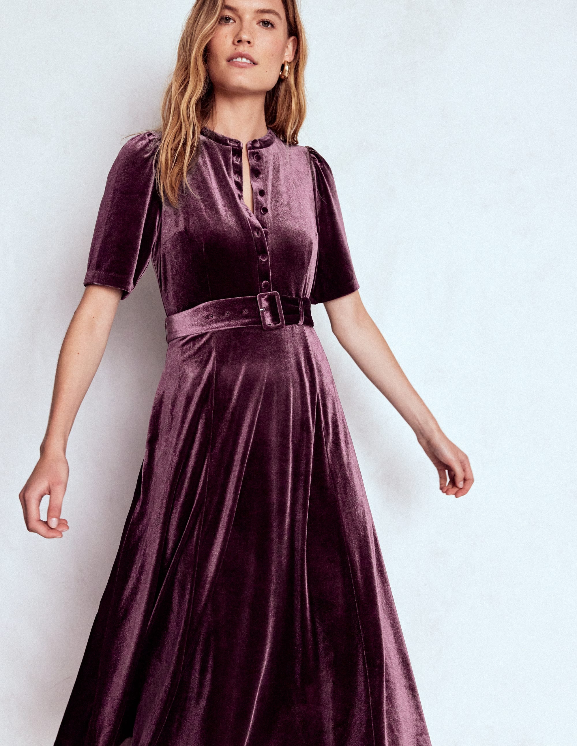 Kate Velvet Shirt Dress-Dark Cherry - Image 4