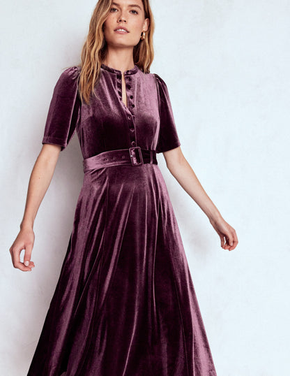 Kate Velvet Shirt Dress-Dark Cherry-4