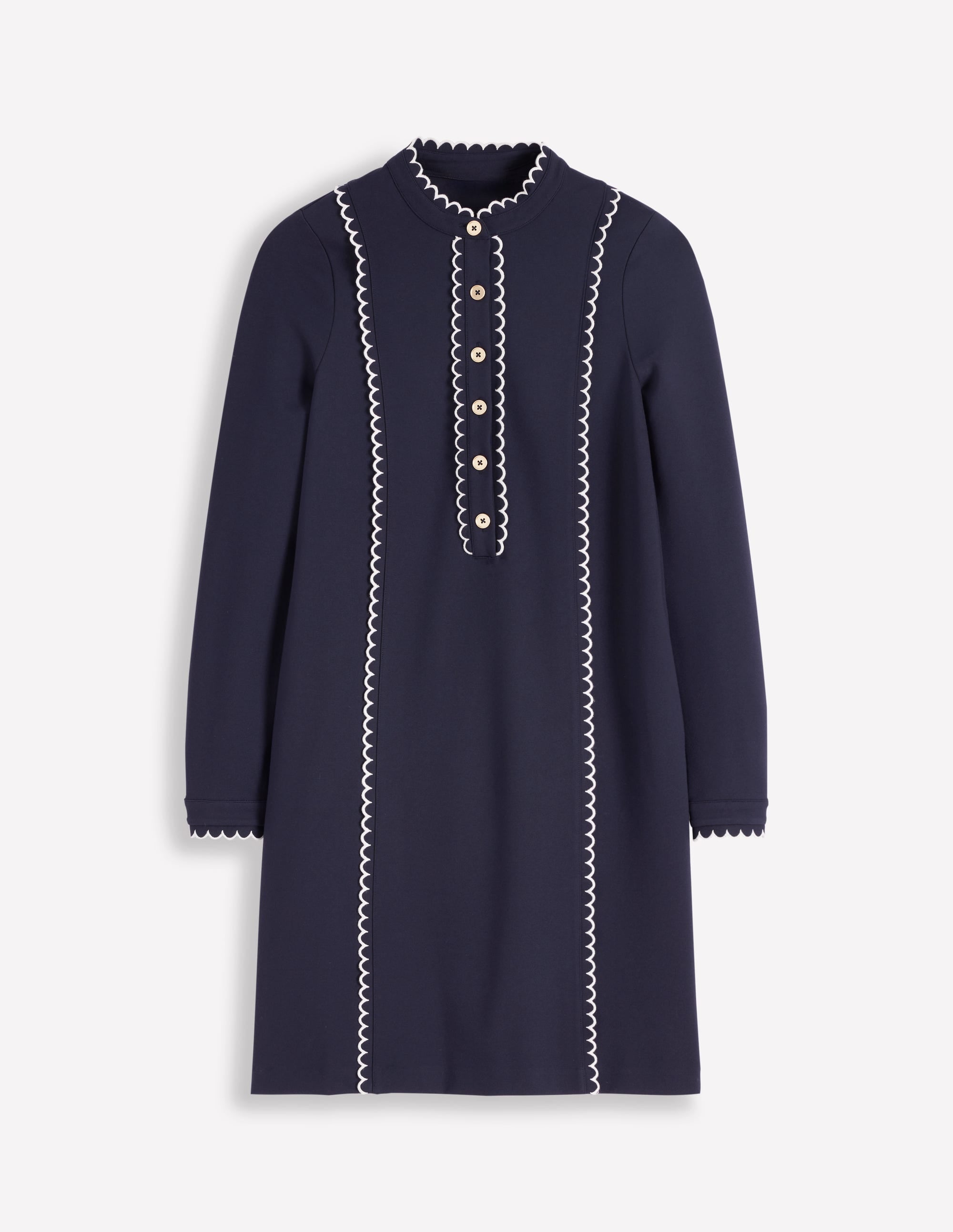 Scallop Detail Jersey Dress-Navy - Image 5