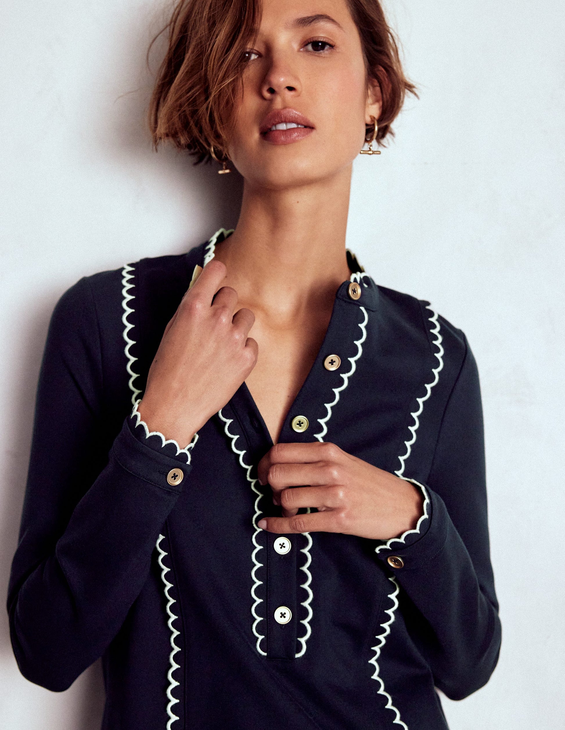 Scallop Detail Jersey Dress-Navy-1