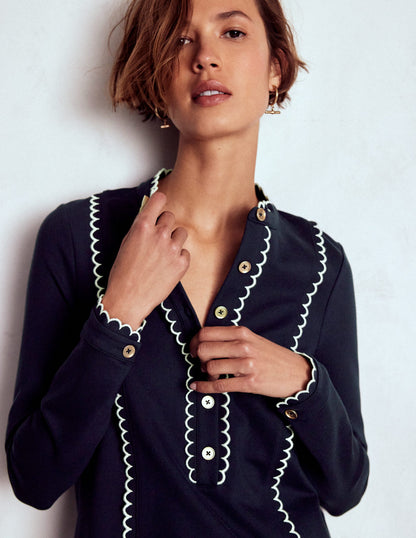 Scallop Detail Jersey Dress-Navy-1