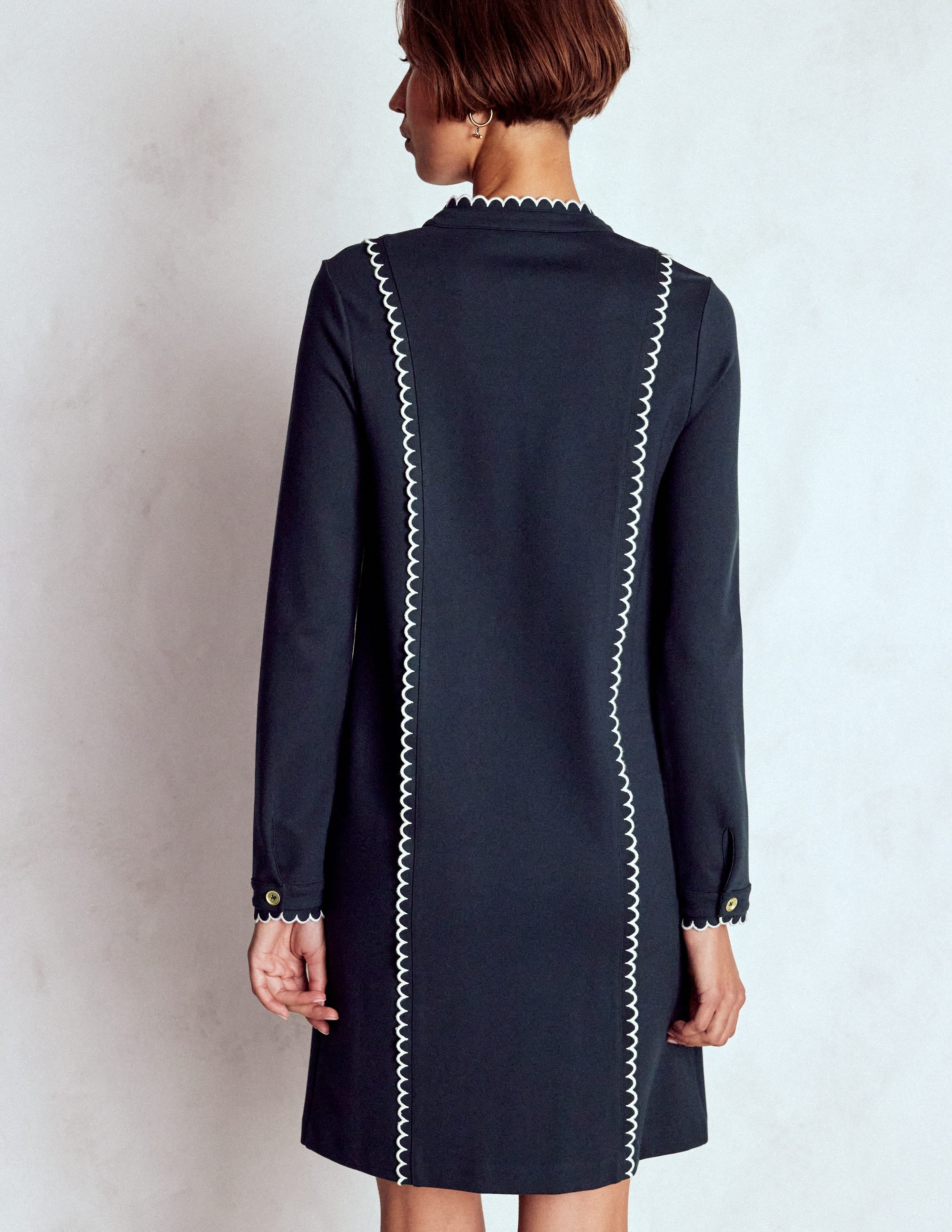 Scallop Detail Jersey Dress-Navy - Image 3