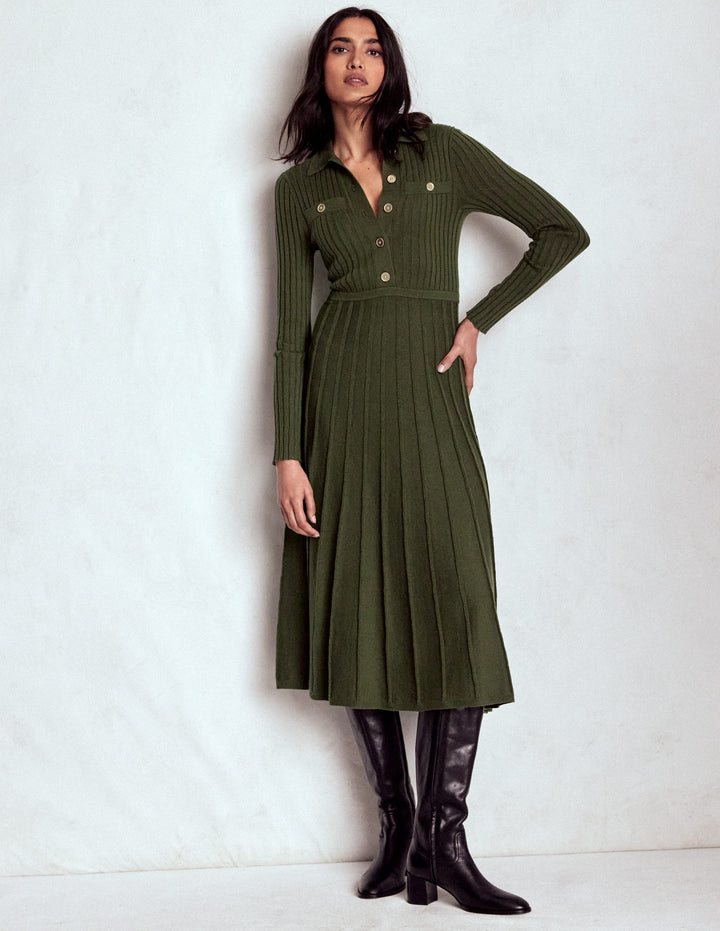 Brönte Knitted Rib Shirt Dress-Woodland Green