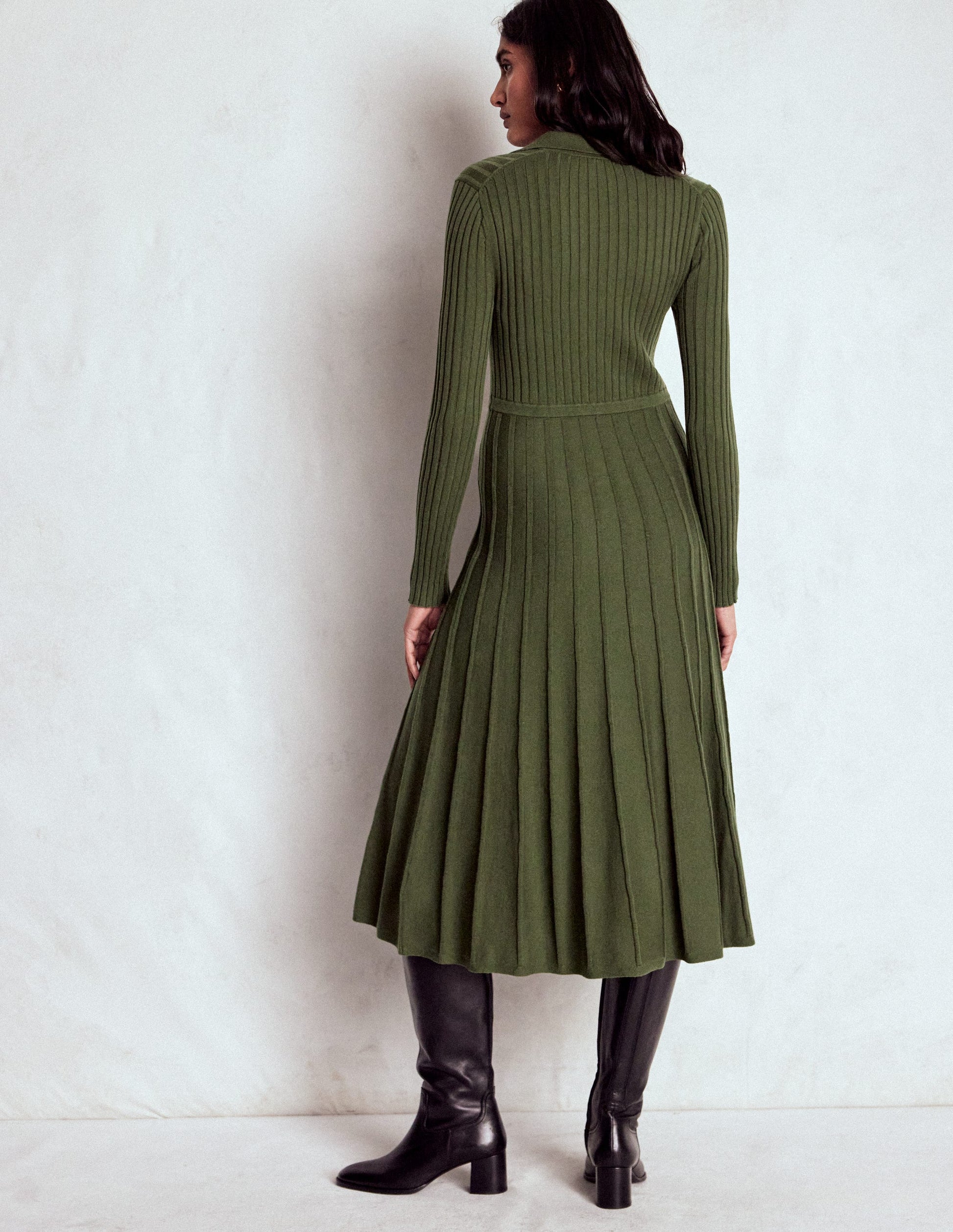 Brnte Knitted Rib Shirt Dress-Woodland Green | Boden UK Brnte Knitted Rib Shirt Dress-Woodland Green | Boden UK