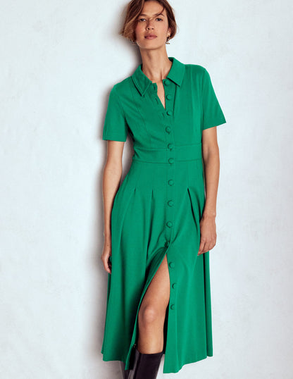 Bridget Ponte Shirt Dress-Jewel Green-1