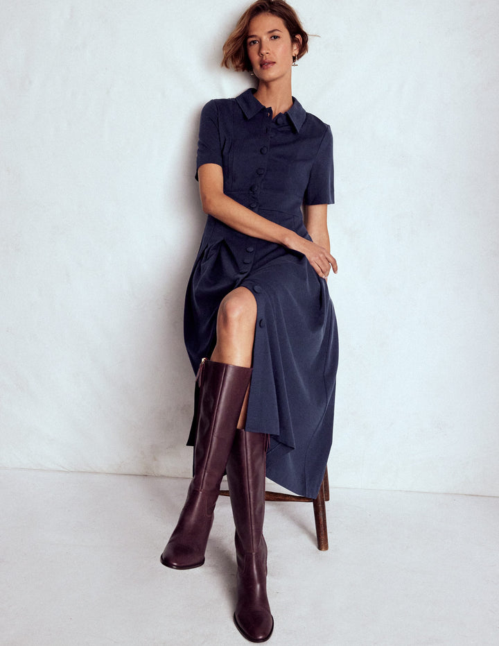 Bridget Ponte Shirt Dress-Navy
