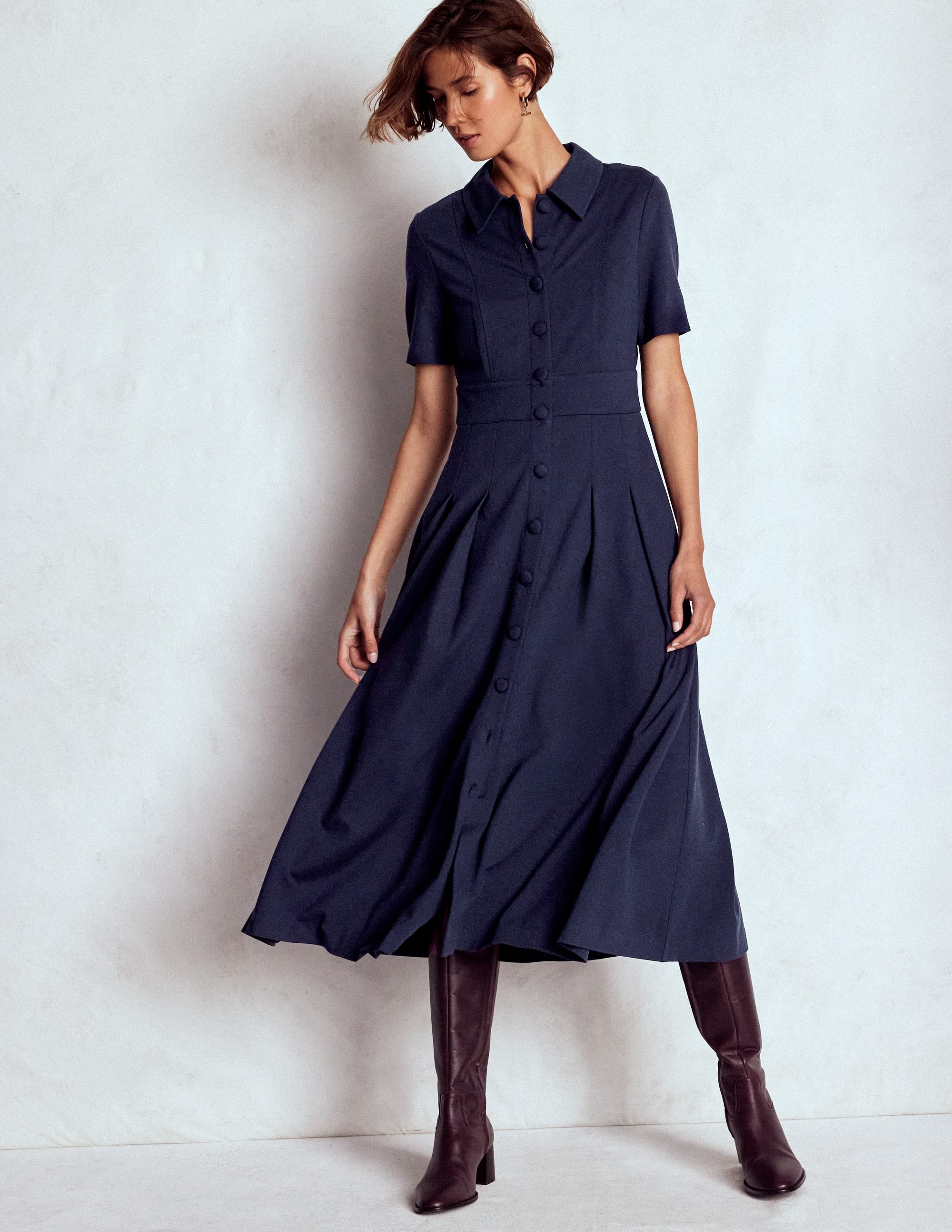 Bridget Ponte Shirt Dress-Navy - Image 1