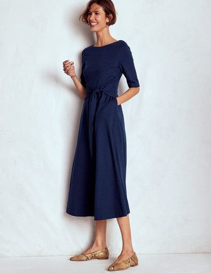 Mathilde Tie Waist Ponte Dress-Navy-4
