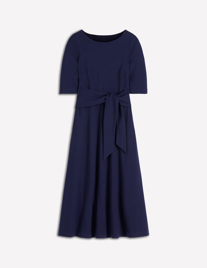 Mathilde Tie Waist Ponte Dress-Navy-6