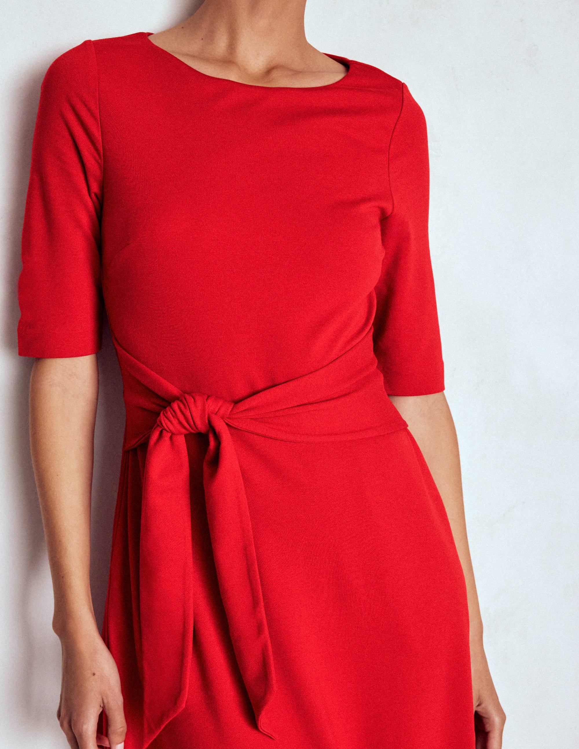 Mathilde Tie Waist Ponte Dress-Spicy Red - Image 2