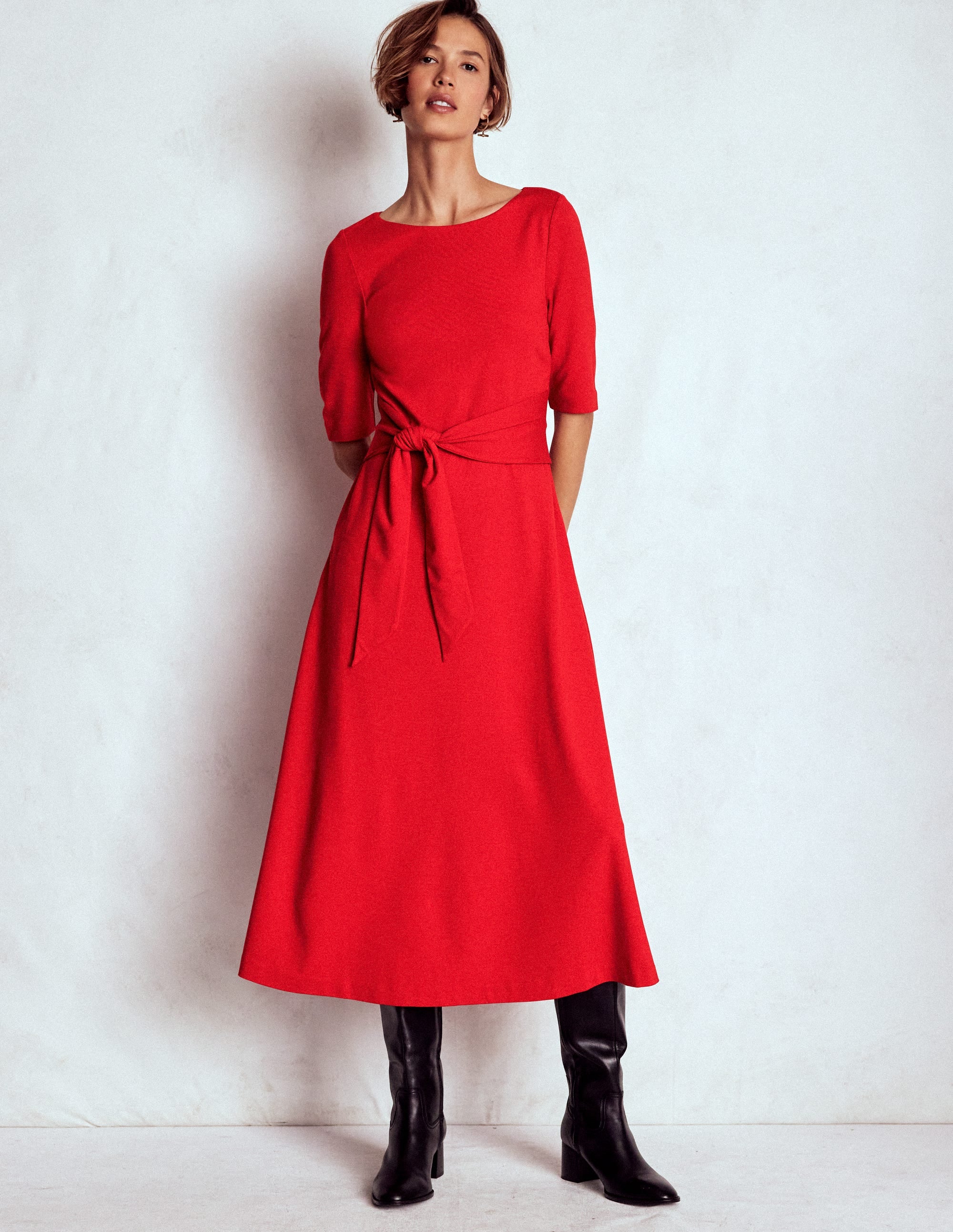 Mathilde Tie Waist Ponte Dress-Spicy Red - Image 4