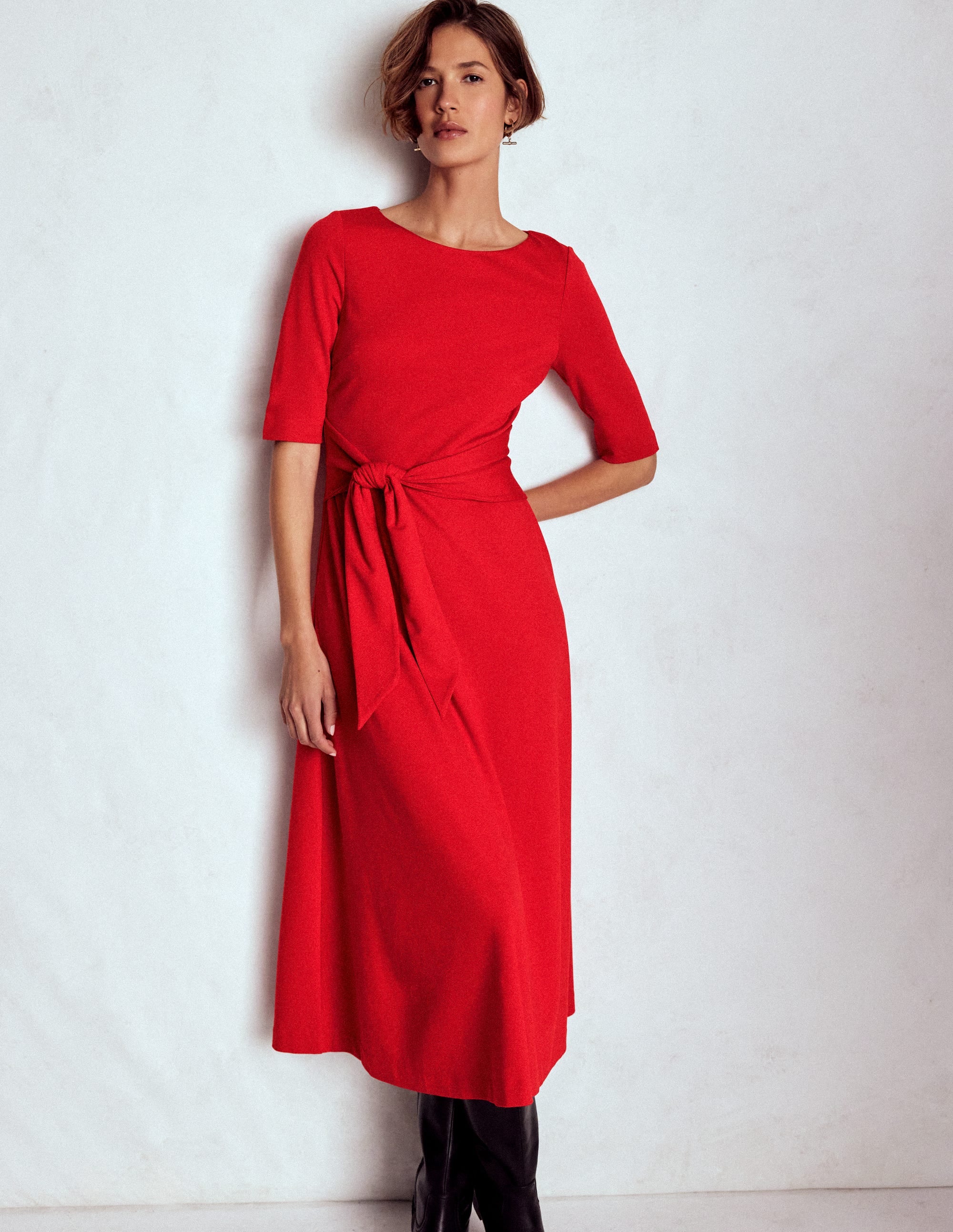 Mathilde Tie Waist Ponte Dress-Spicy Red - Image 5