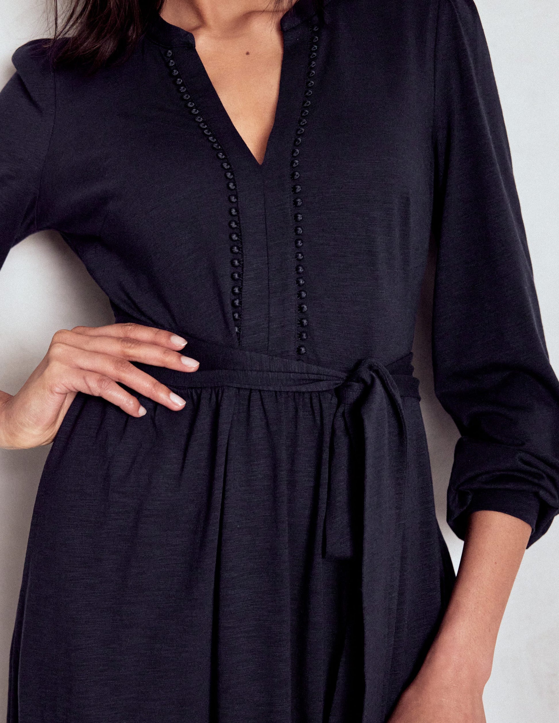 Naomi Long Sleeve Jersey Dress-Navy-2