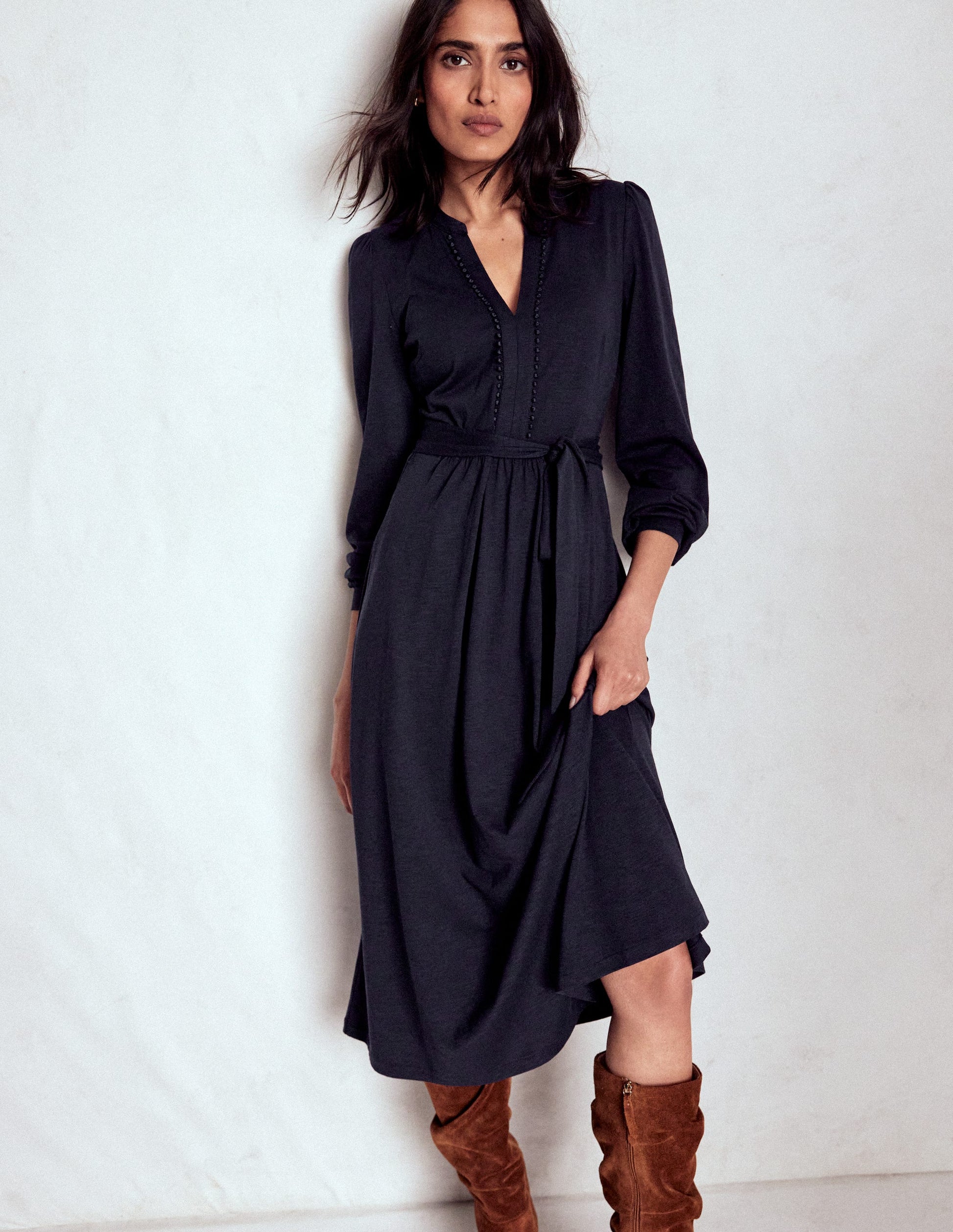 Naomi Long Sleeve Jersey Dress-Navy-4