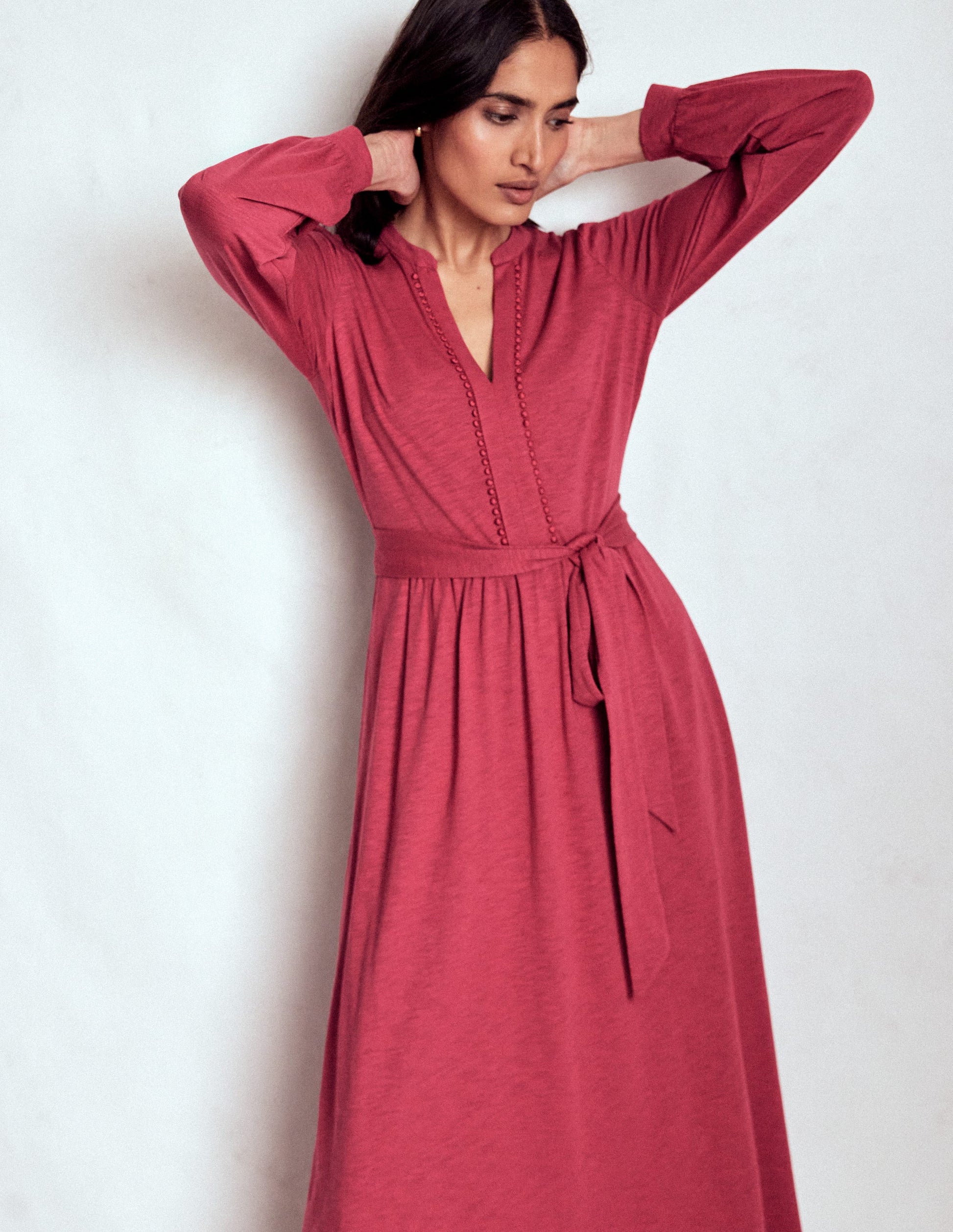 Naomi Long Sleeve Jersey Dress-Terracotta Red-1