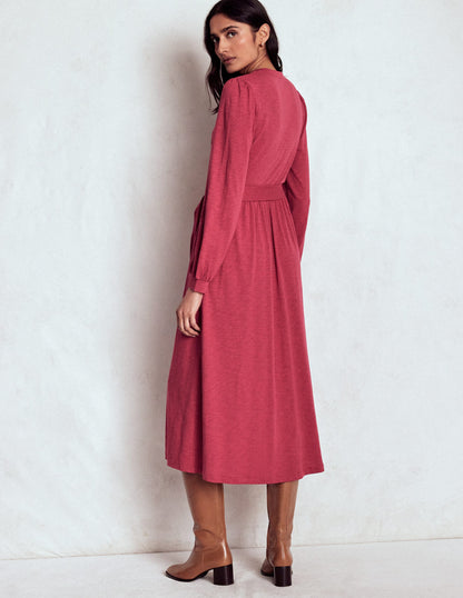 Naomi Long Sleeve Jersey Dress-Terracotta Red-3