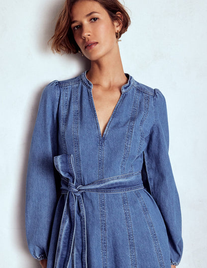 Flared Panel Denim Dress-Mid Vintage-2