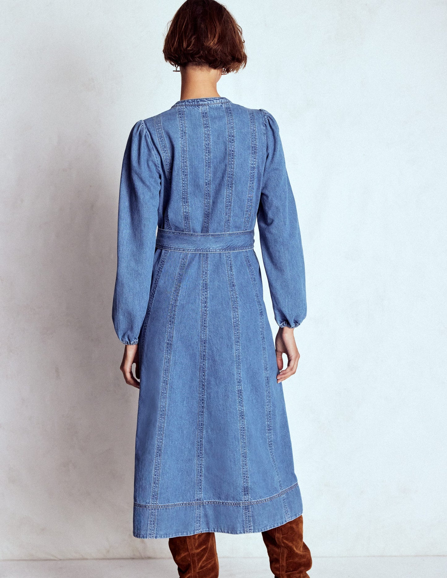 Flared Panel Denim Dress-Mid Vintage