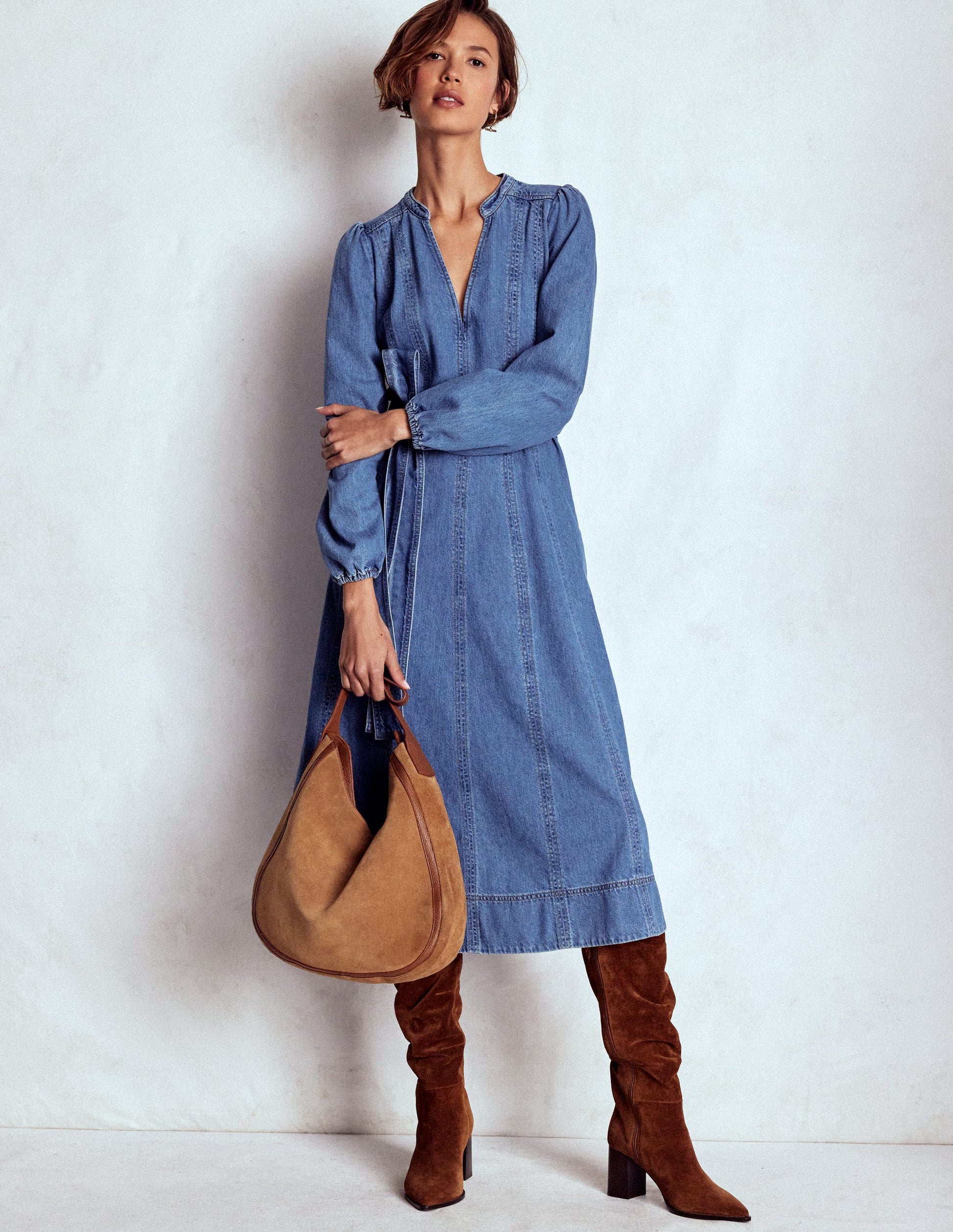 Flared Panel Denim Dress-Mid Vintage-4