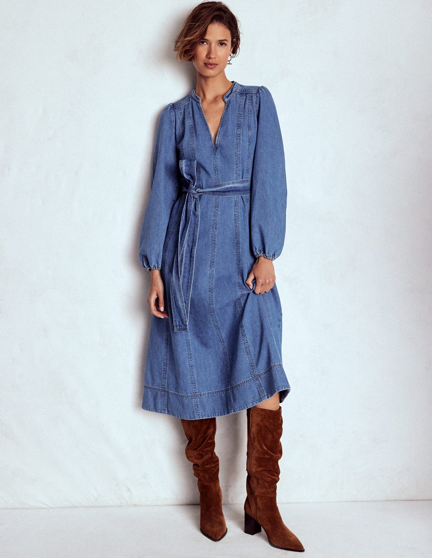 Flared Panel Denim Dress-Mid Vintage
